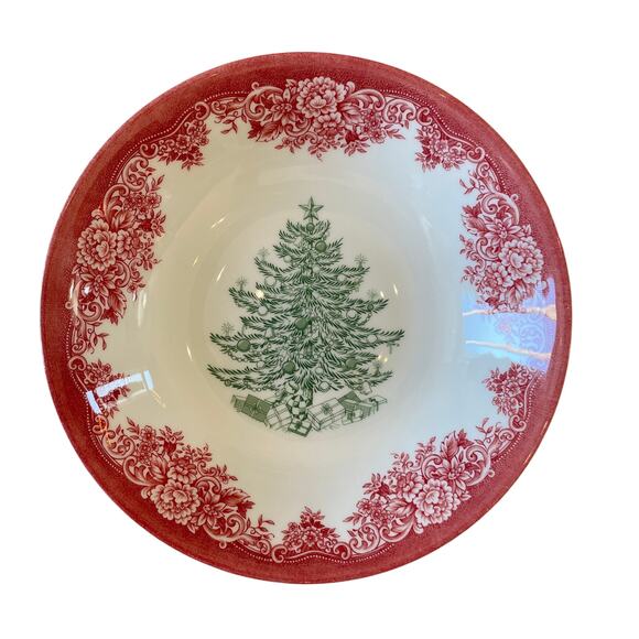 Royal Stafford CHRISTMAS TREE Porcelain Pasta Bowls 9" Red Green Set of 4 NEW - Picture 2 of 10